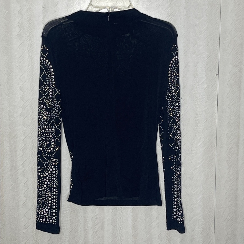 🔥 XTAREN Black Rhinestone and Beaded Top Bling Mess Mock Neck Top Size S - Picture 7 of 9